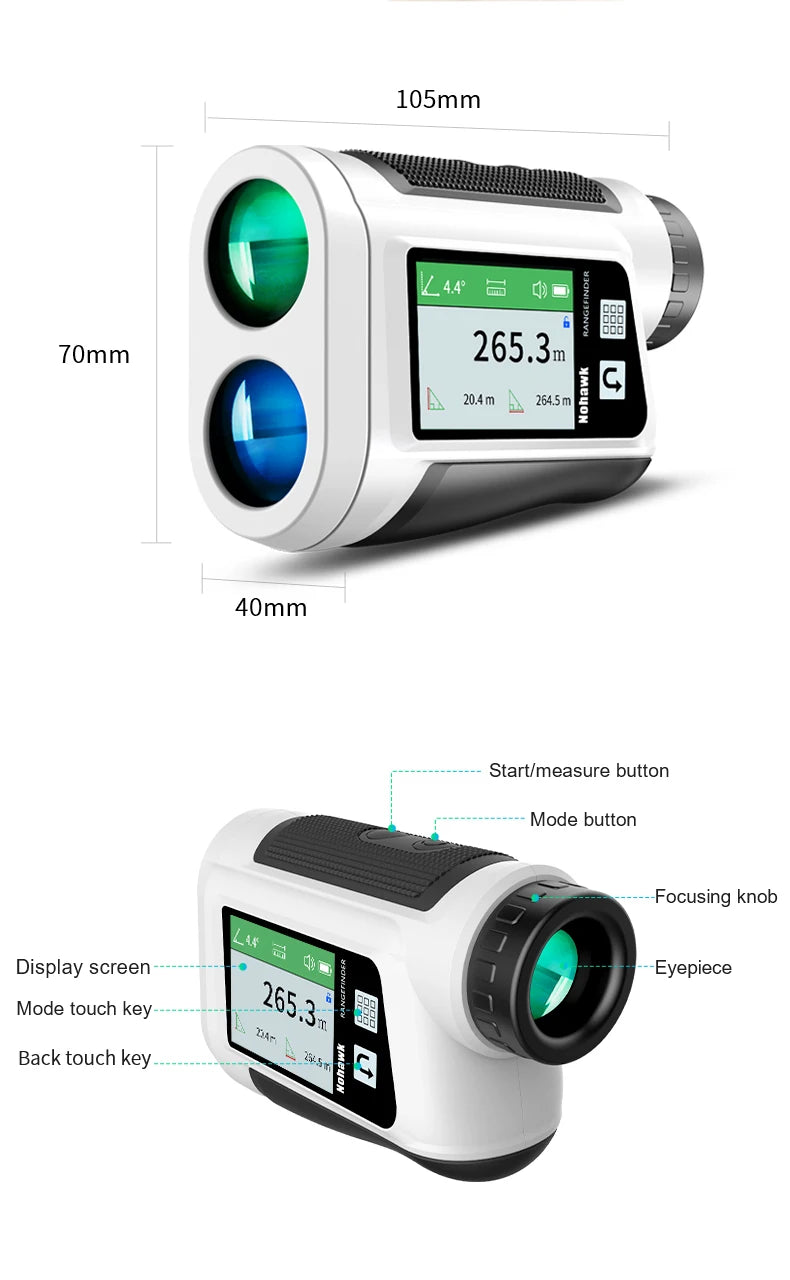 Nohawk Side Screen Display Laser Rangefinder With Golf Ballistic Compensation Flagstick Lock And Vibration Memory Mode Function