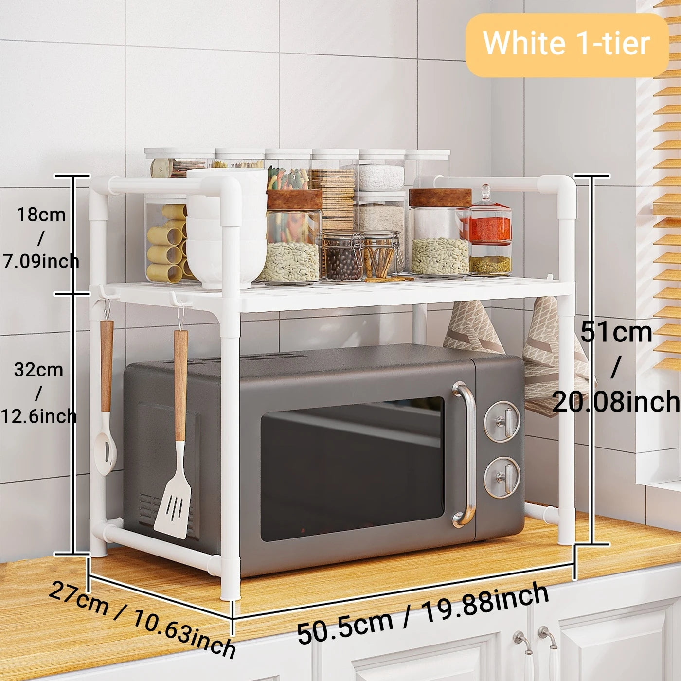 1pc Microwave Oven Storage Rack, Space-saving Countertop Kitchen Utensils Tableware Organizer, Kitchen Accessories Plastic Shelf