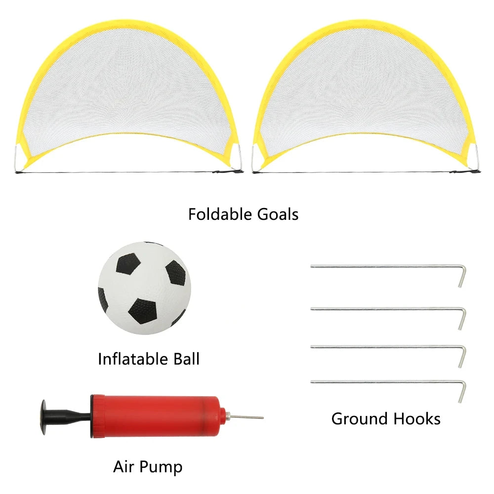 Folding Training Goal Net Kids Portable Indoor Outdoor Football Plaything Practice With Inflatable Soccer and Pump Kits