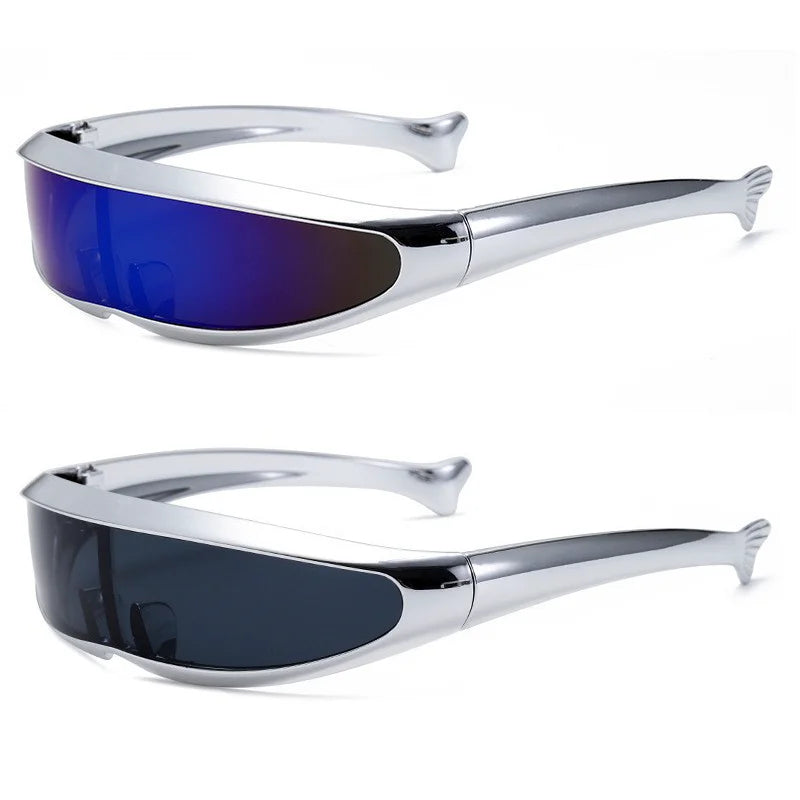 Futuristic One-piece Mirror Personalized Electroplated Sunglasses Women Men 2024 Y2K Steampunk Goggles Rave Party Glasses UV400