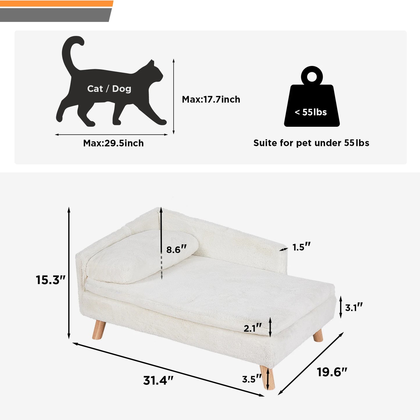 Elevated Pet Bed – Nordic Wooden Stool Bed with Cozy Pad, Waterproof Pet Sofa
