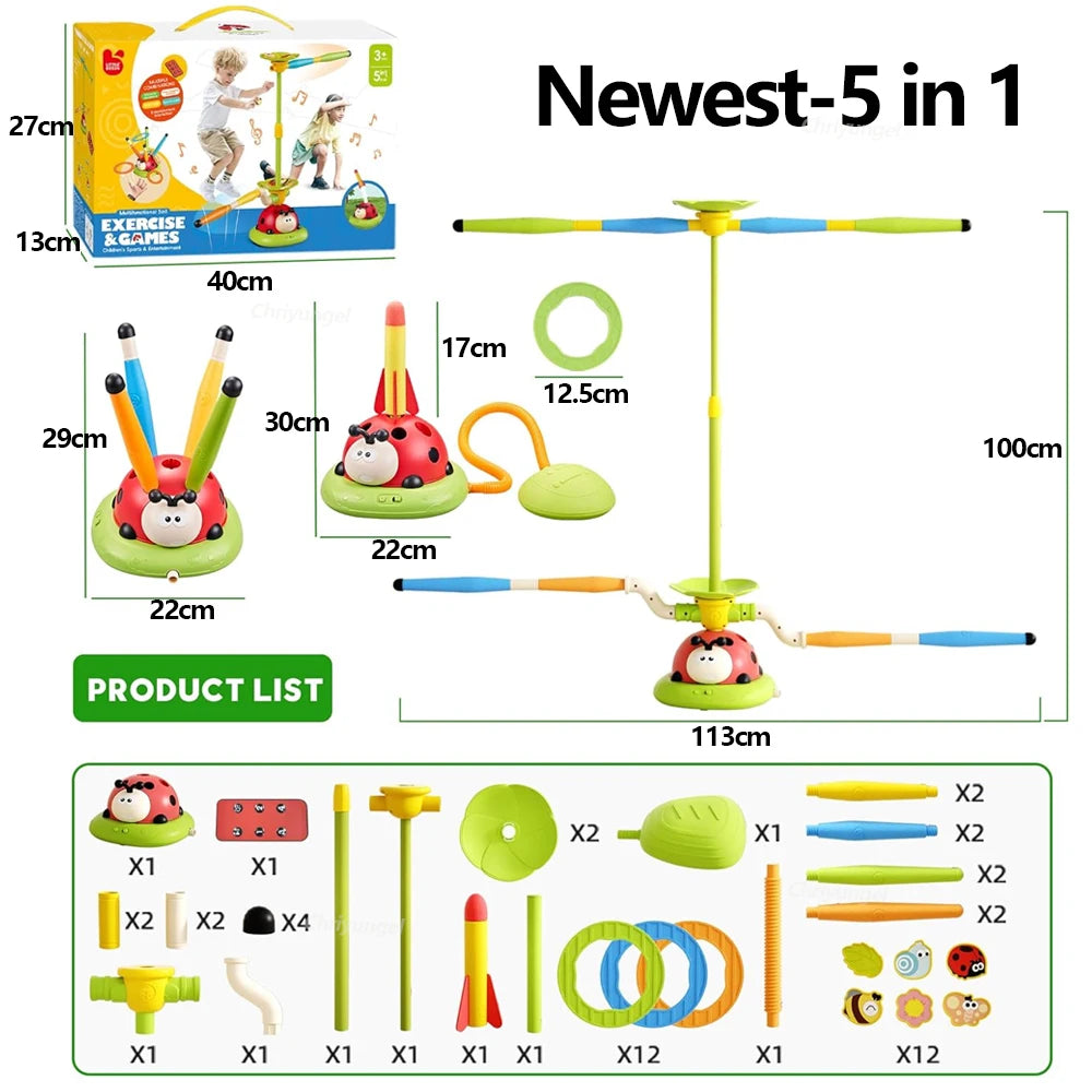 Musical Jump Sports Toys Toss Ring Game Toy and Rocket Launcher for Kids Ladybug Multifunction Outdoor Machine Gifts