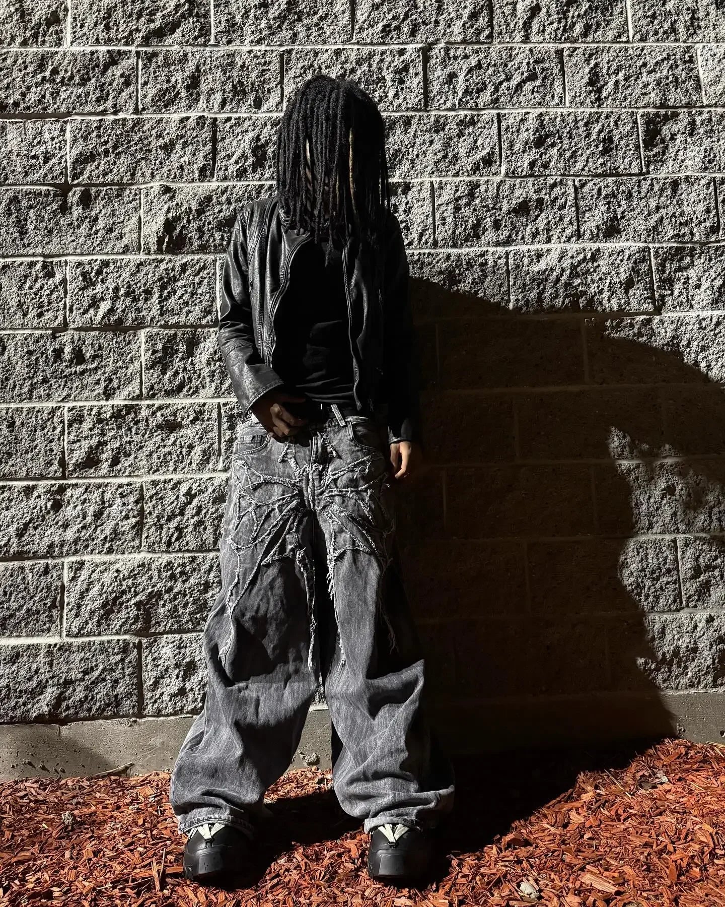 Baggy Jeans With Embroidery Splicing Pattern Y2K Vintage Wide Leg