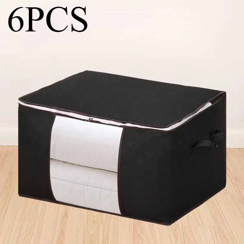 6pcs 23.78 gallon oversized storage bag with zipper and lid - Foldable and durable clothing organizing bag suitable for bedding