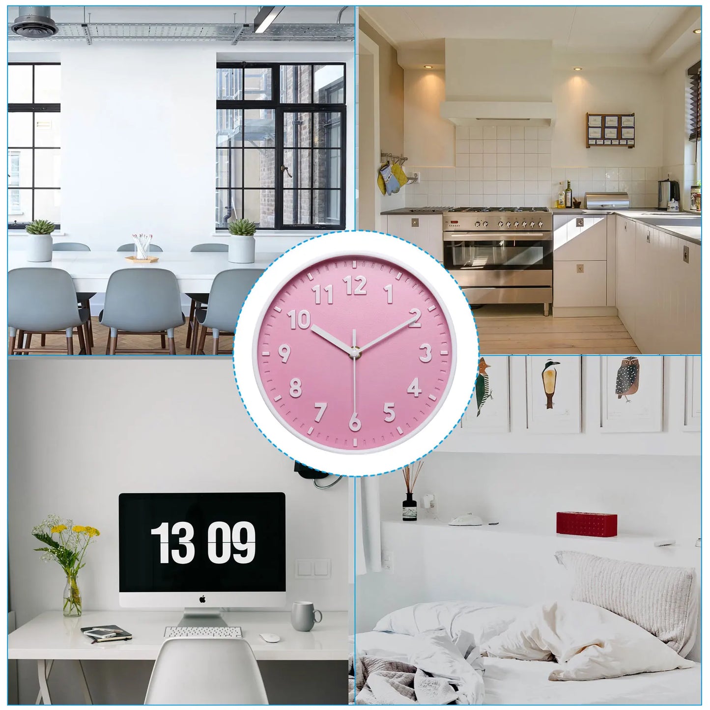 Pink 3D Quartz Wall Clock – Silent, Battery Powered, Home & Office