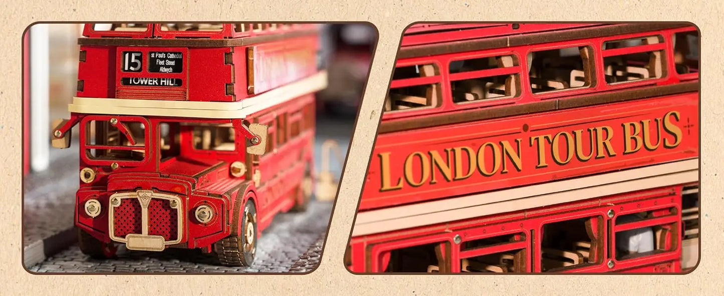 Robotime rolife London Tour Bus 3D Wooden Puzzles Wood Model Toy Car to Build Crafts Collectibles Gifts for Boys Girls