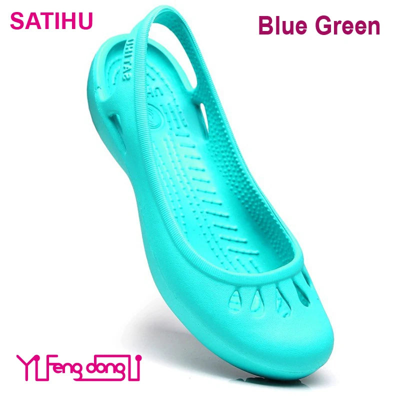 Certified Satihu Summer New Lightweight Anti Slip Hole Shoes Clog For Women's Flat Bottom Sandals Nurse Outdoor Beach Jelly