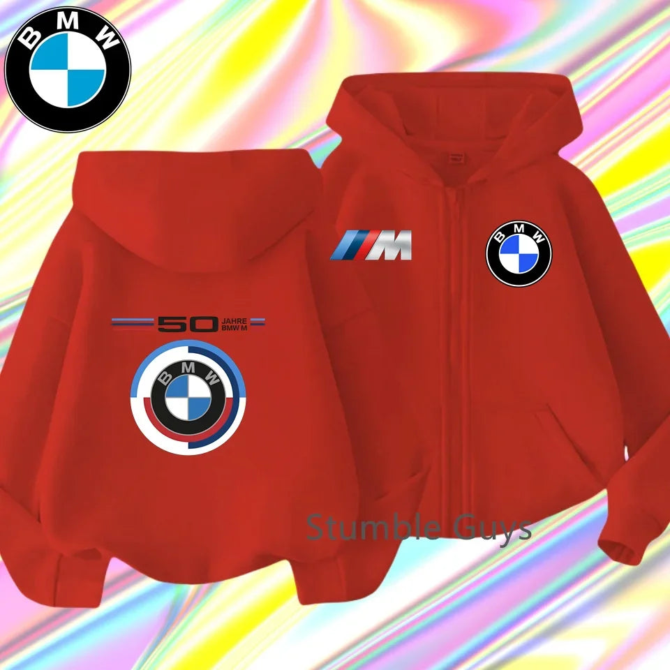 Kids BMW Zipper Hoodie Autumn Clothes Winter Boys Girls Warm Casual Sweatshirt Moto Cool Jacket