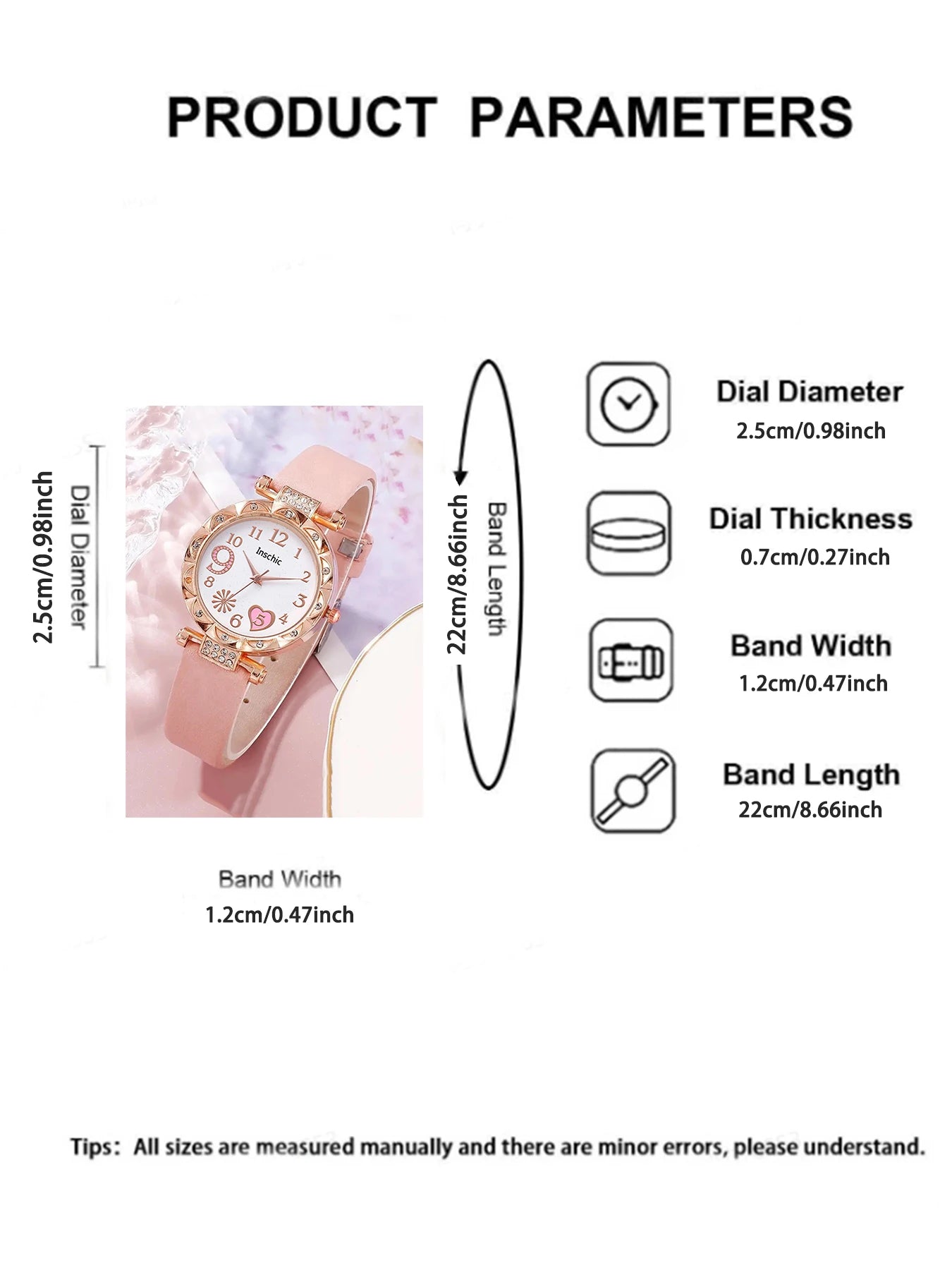 Luxury White Leather Strap Quartz Watch Set – 6 Pieces