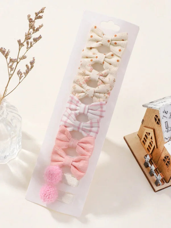 RAINBOW BOWS 10Pcs/set Handmade Fabric Printed Barrette Boutique Mini Bangs Bow Hair Clip Ins Daisy Hairgripes 2025 Spring Style