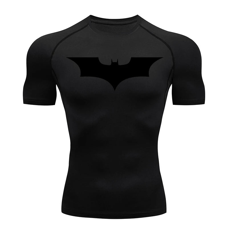 Men's Bat Print Compression Shirt Summer Short Sleeve Quick Dry Rash Guard Gym Workout Running T-Shirt Athletic Tees Tops