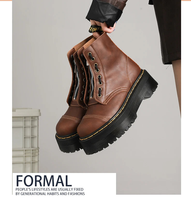 Men's Leather Boots Waterproof Ankle Outdoor Work Motorcycle