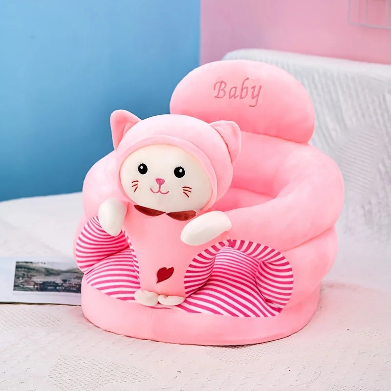 Plush Pink Kitten Armchair: Assist Baby Learn to Sit & Stand Safely. Spine Protection & Backrest. Soft Infant Practice Seat.