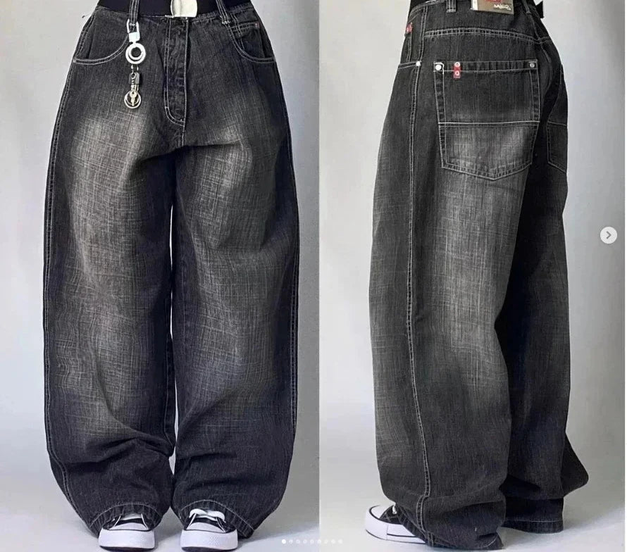 Street Fashion Trend Skull Embroidered Jeans Women Harajuku Y2K New Hip Hop Joker Straight Wide-leg Pants Couple Casual Jeans