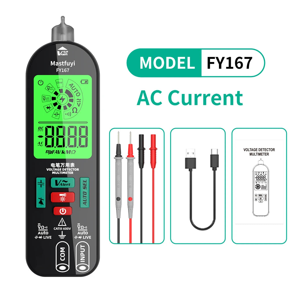 MASTFUYI Professional Digital Multimeter AC/DC Voltage Current 6000 Counts True RMS Volt Amp Ohm Hz Capacitance NCV Tester Tools