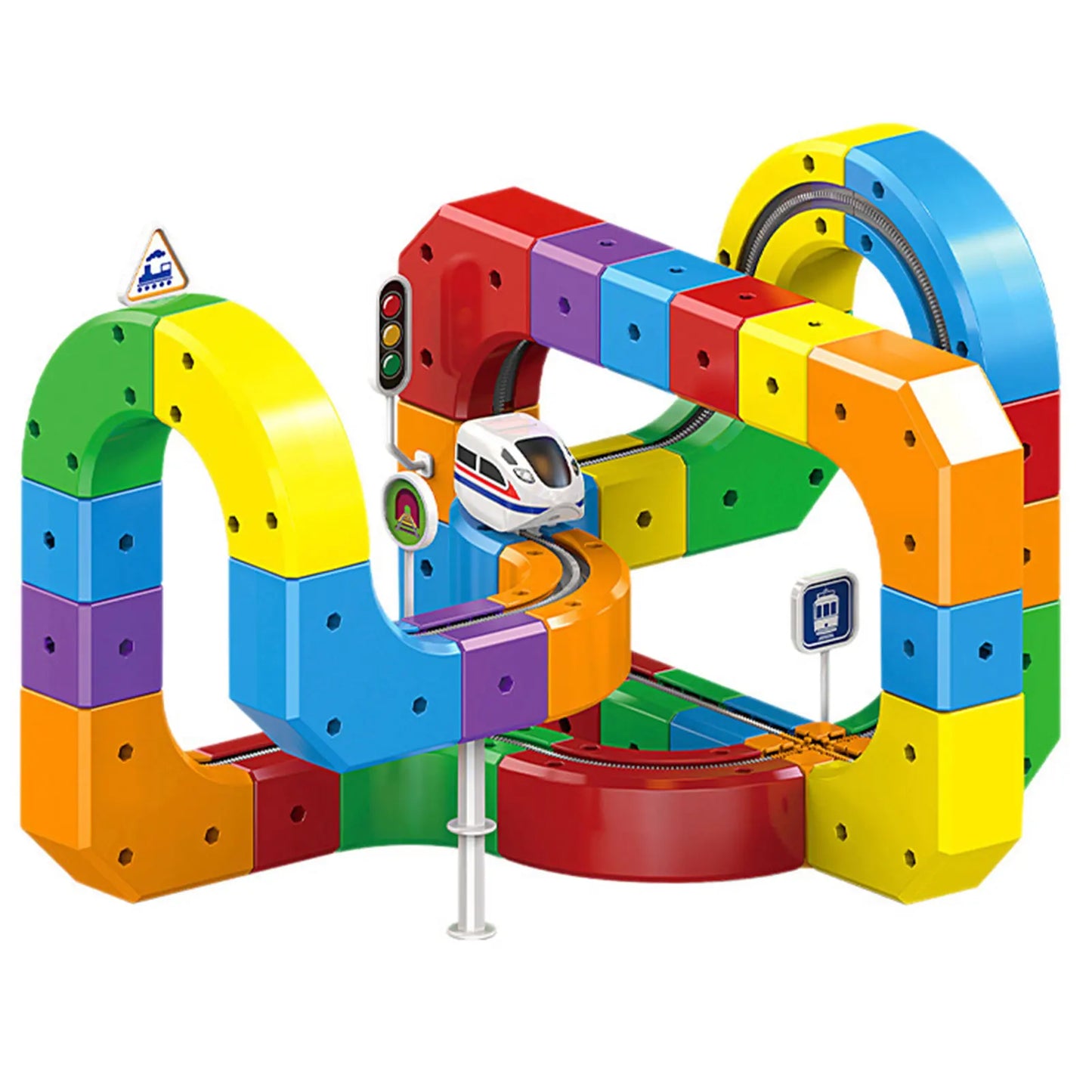 Trains Race Railway Play Game Set Rechargeable Trains 3D Clip-Fit Building Blocks System Modulars STEMs Educational Toy Present