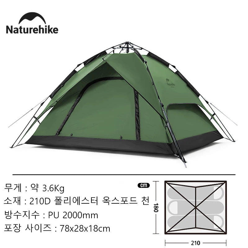 One Touch Automatic Roof Top Tent 180x210 cm 3 To 4 Person Double Door