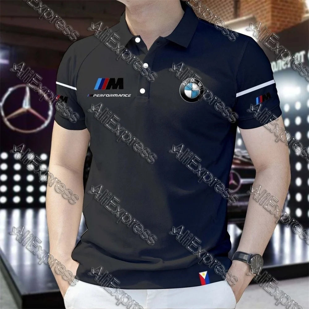 Summer BMW Men's Loose Fashion Short Sleeve Quick Drying Polo Shirt Motorcycle Racing Motogp Cycling Suit Lapel T-Shirt for Men