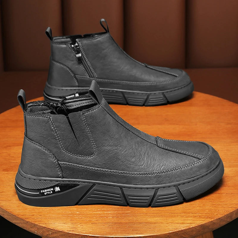 Mens Leather High Top Boots Waterproof Anti Slip Safety Motorcycle Boot