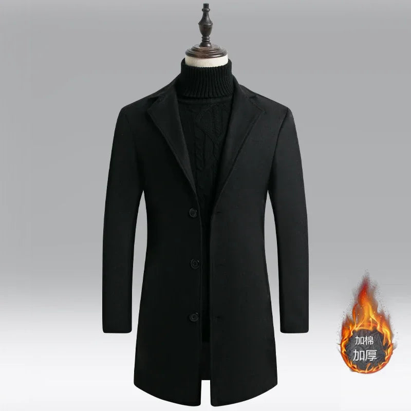 Men Winter Trench Coats Long Jackets Men Slim Fit Casual Wool Blends Business Casual Trench Thicker Warm Long Coats Size 5XL