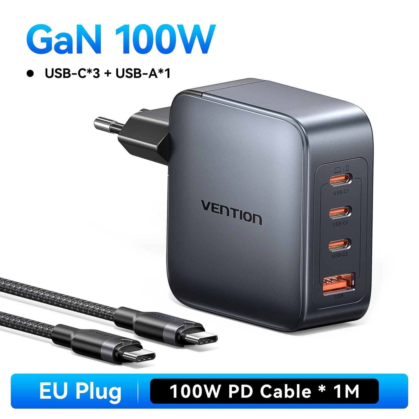 Vention USB Charger 100W GaN Charge for iPhone 16 15 14 PD Fast Charging for iPad Xiaomi Samsung USB Type C Mobile Phone Charger