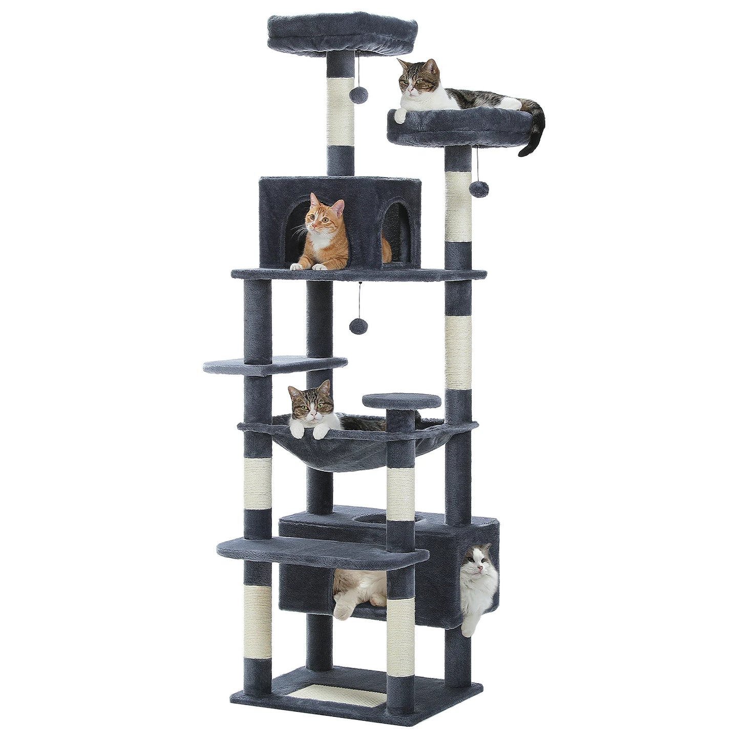 Spacious Cat Tree Tower with Hammocks and Scratching Posts