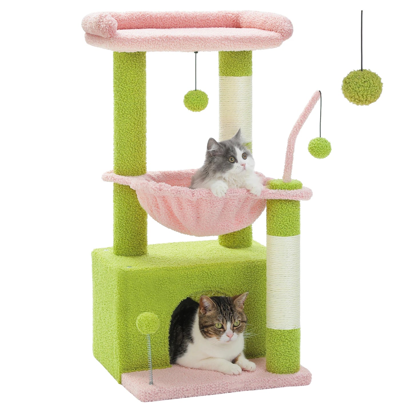 Small Cat Tree with Cozy Condo Hammock Top Perch Cat Scratching Post for Indoor Multi-Level Cat Tower Cat Scratcher Kitten Toys