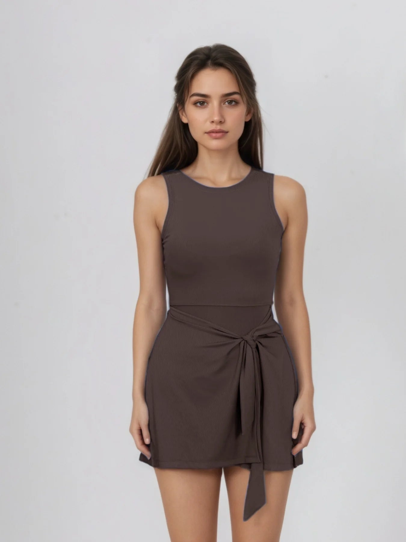 Women's Sleeveless Fit - and - Flare Workout Dress, Built - in Bra & Tie - Waist, Perfect for Tennis & Gym