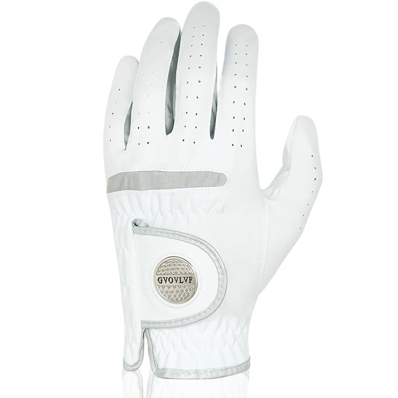 1pc Men's Golf Glove Micro Soft Fabric Breathable Golf Gloves With Magnetic Marker Replaceable White Glove