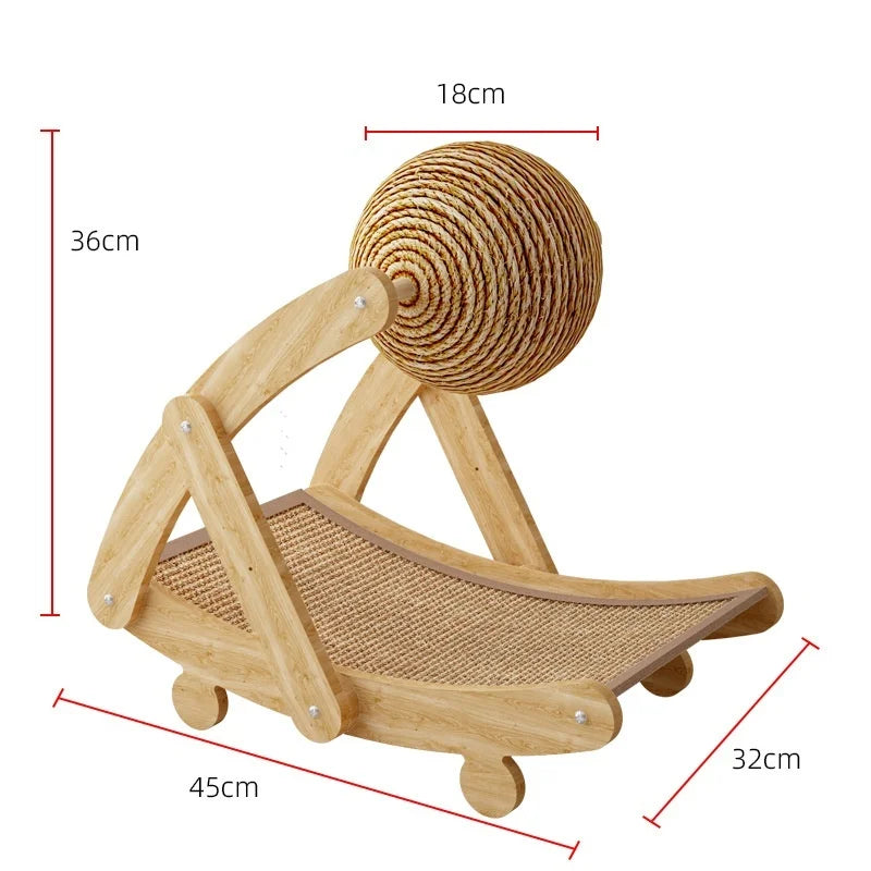 Wooden Cat Scratching Ball with 2-in-1 Sisal Scratch Board