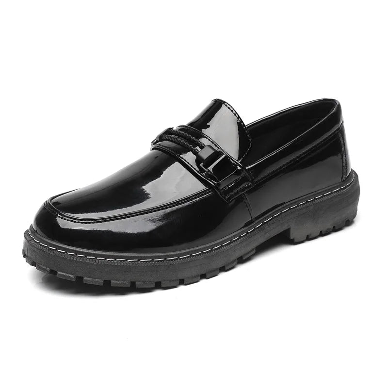 Men's Patent Leather Platform Slip On Loafers Dress Shoes
