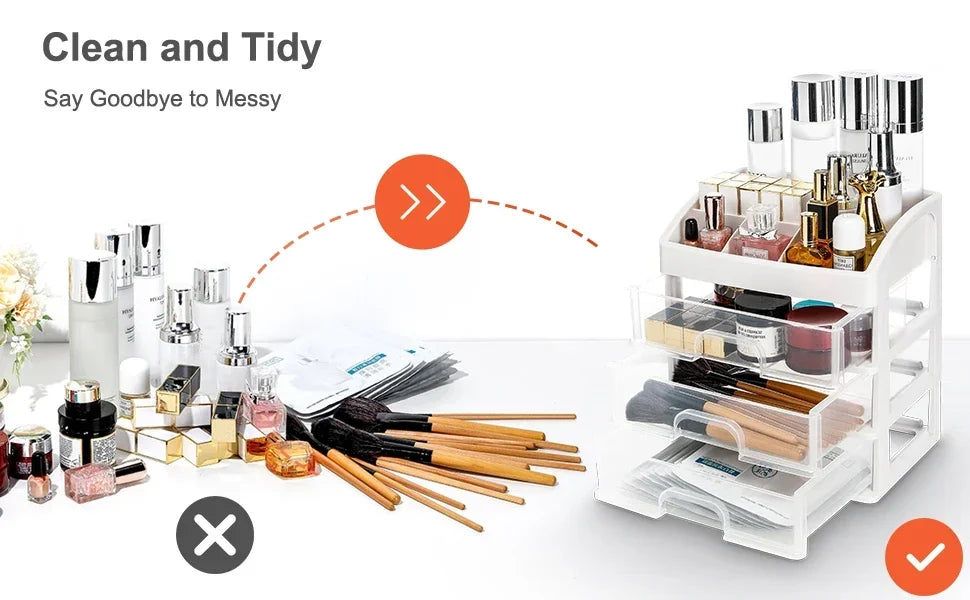 Multilayer Desktop Storage Box with Drawers, Stackable Makeup & Jewelry Organizer for Hair Accessories, Office Stationery Holder