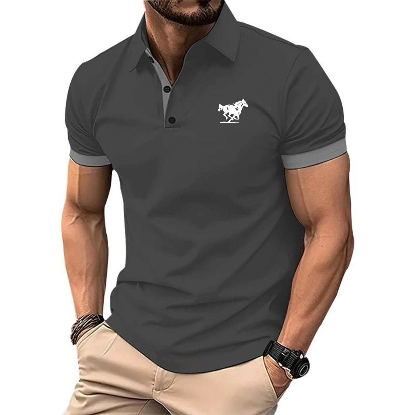 Men's Summer Short Sleeved Minimalist Polo Shirt Fashionable Loose Casual Versatile Short Sleeved 100% Polyester Fiber