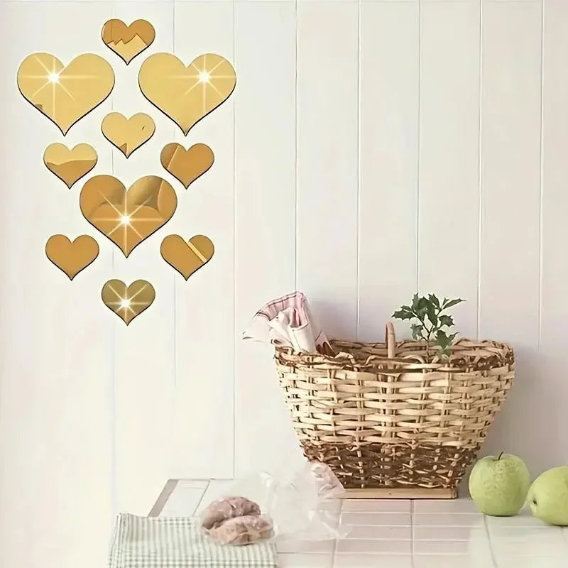 3D Love Hearts Mirror Wall Sticker Decal Removable Wall Art 1 Set