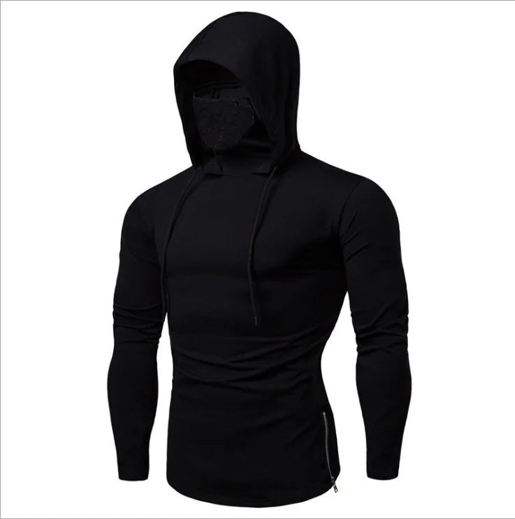 2026 Men's Spring Autumn Gym Thin Hoodie with Mask Casual Splice Large Mask Hooded Sweatshirt for Cycling motorcycle And Fitness