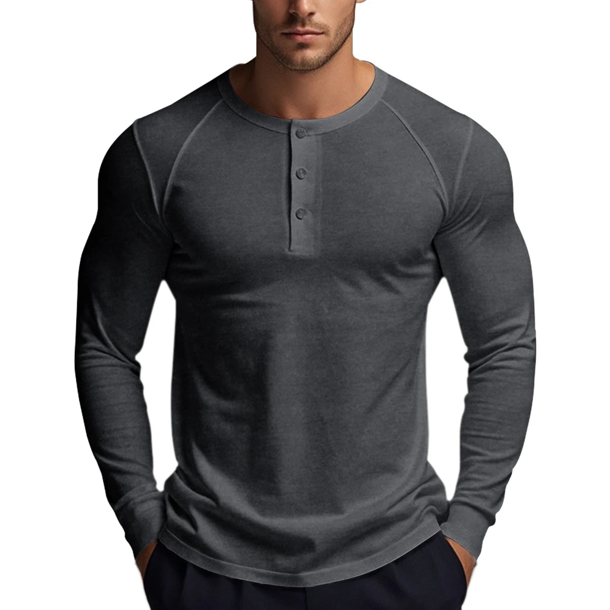 Men's Long Sleeve Button Down T-Shirts Autumn Henley Collar Casual High Quality Crew Neck Mens T Shirts