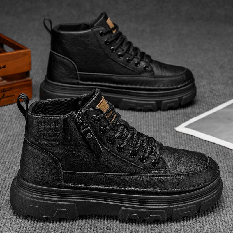 Men's Waterproof Leather Ankle Boots Mid Top Casual Outdoor Hiking