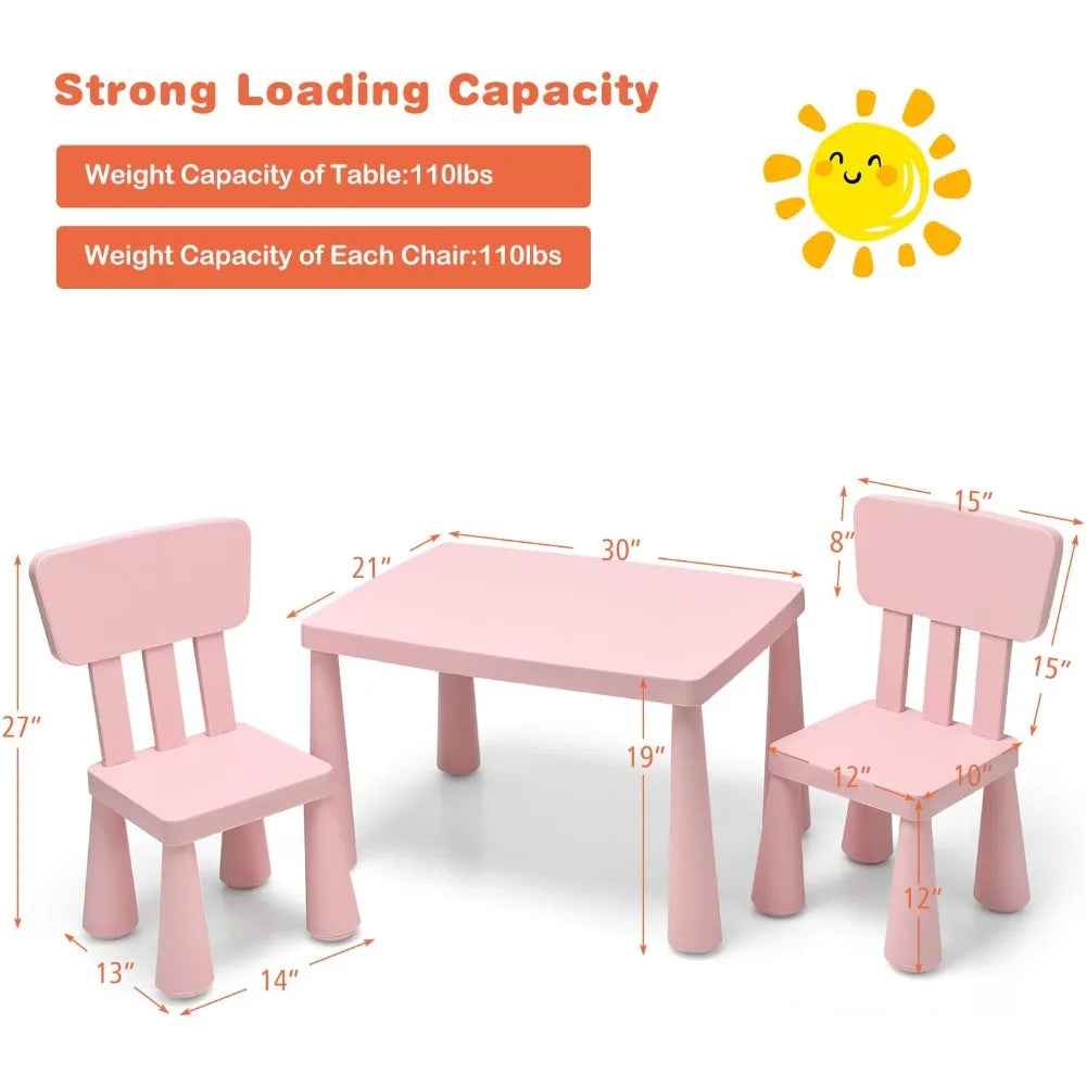 Kids Table and Chair Set, 3 Piece Plastic Children Activity Desk for Reading, Drawing, Snack Time, Arts Crafts, Preschool, Kind