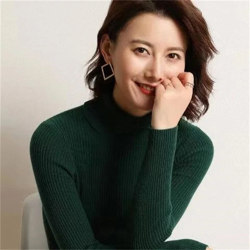 Sweater For Women Knitted Ribbed Turtleneck Long Sleeve Pullover