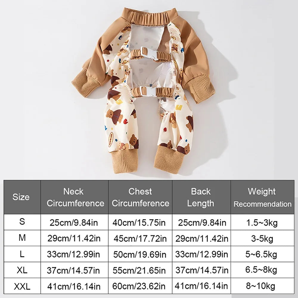 Waterproof Pet Strolling Going Out Pants Back Elastic Band Cartoon Dog Four Legged Pants S~XXL Dust-proof Dog Leggings