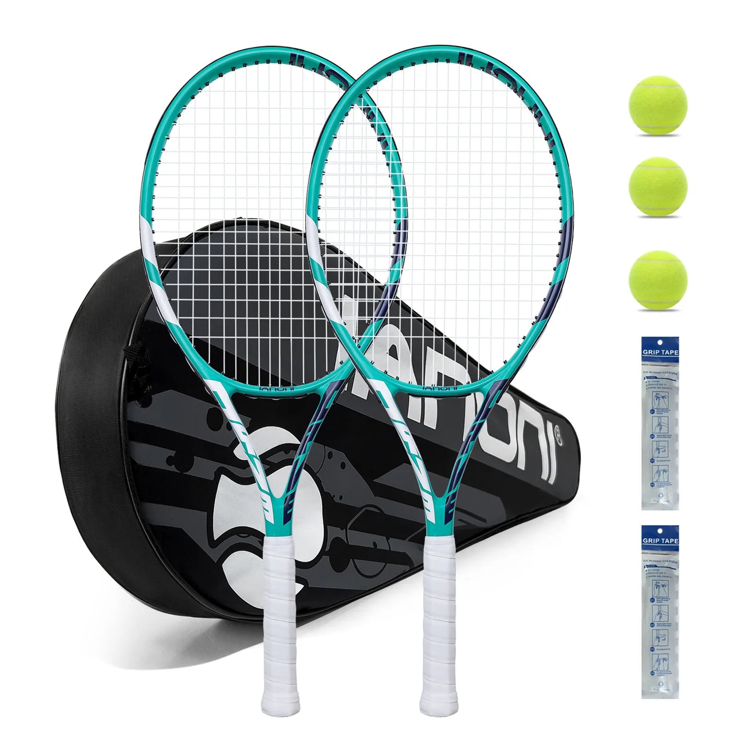 Tennis Rackets for Adults, Pre-Strung 27 Inch Tennis Racquets-2 Player Tennis Racket Set with 3 Balls,2 Grips, 2 Vibration Dampe