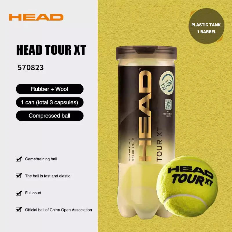 HEAD Tour XT Tennis Professional Tennis Game Training Ball Masters Ball Rubber Canister Single Practice Gold 3 Pcs 1 Can