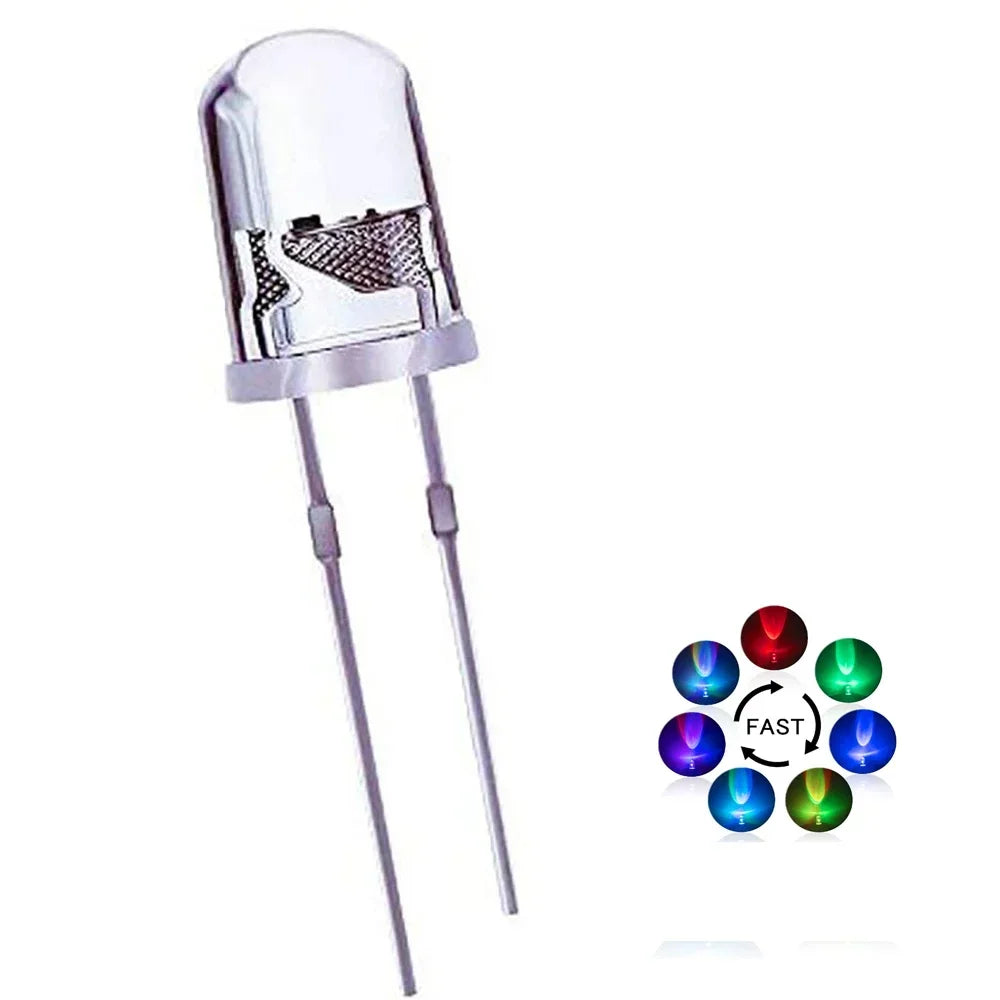 50pcs 5mm Multicolor Slow/Fast Flashing LED Diode Blinking Light Emitting Diodes 2 Pins Clear Round Lens Electronic Components