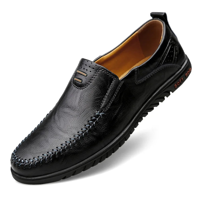 Men's Slip-On Leather Loafers, Soft-Sole Casual Business Shoes