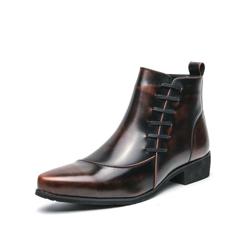 Men's Leather Riding Boots Ankle High ZIP Closure PU Lined