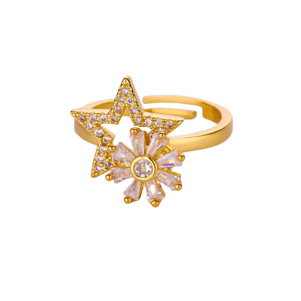 Four Clover Flower Ring Metal With 18K Gold Plating Fidget Anti Stress