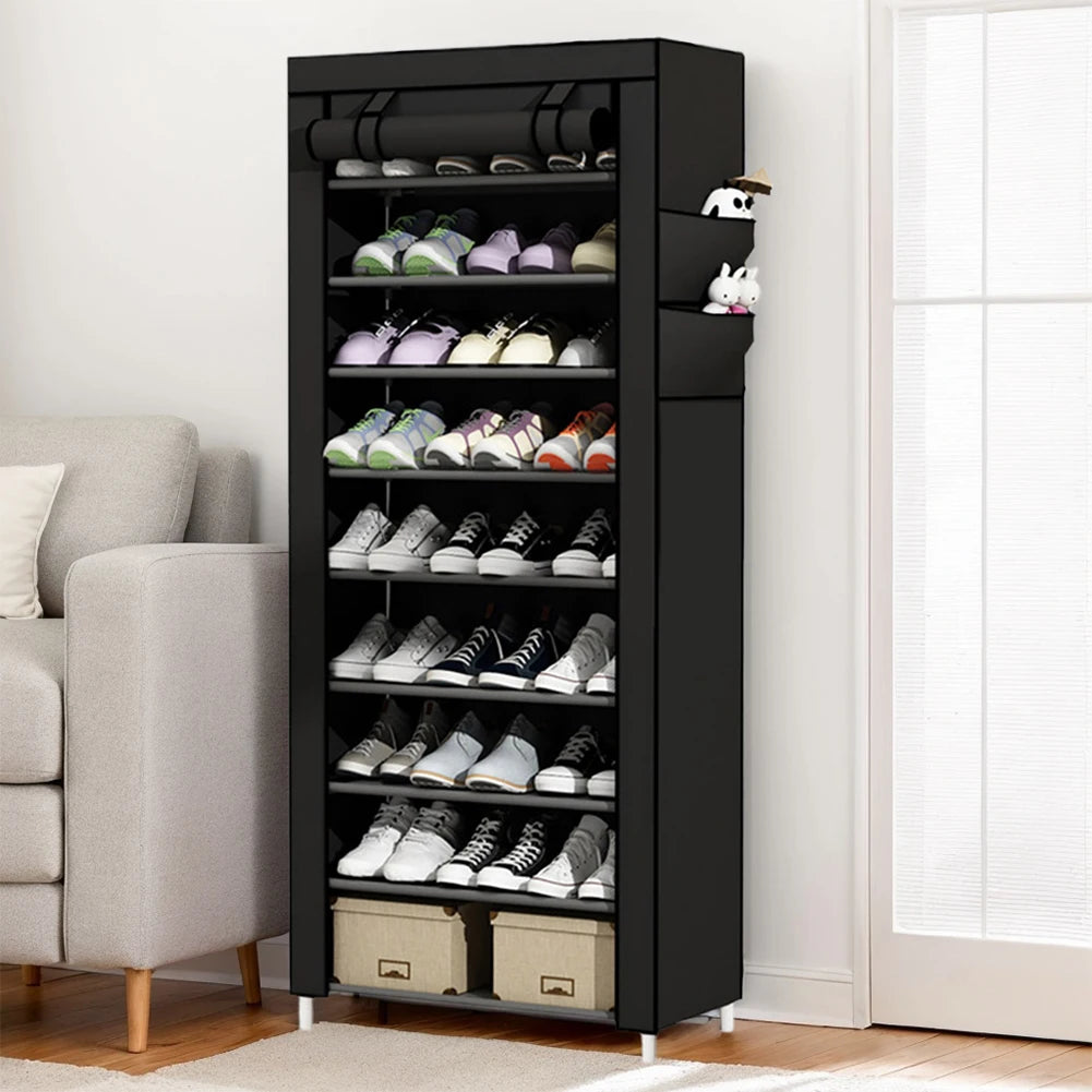 10 Layers Shoes Cabinet with Cover Dustproof Shoes Storage Rack Metal Shoe Rack for Home Student Dormitory Office Worker