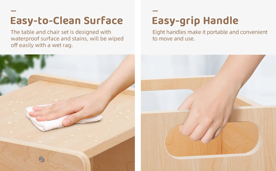 Weaning Table and Chair Set, Kids Activity Table and Chair Set with Fence for Read, Play Toys, Snack Time, Step Stool