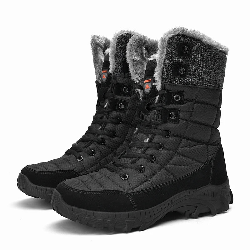 Men Winter Snow Boots Waterproof Leather High Top Plush Lined MidCalf Big Size