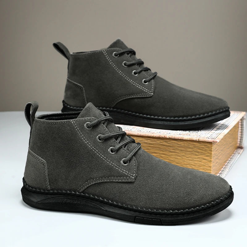 High Top Casual Board Shoes Men's Lace Up Suede Black Flat Bottom Short Boots Men's Chelsea Boots High-quality Brand Denim Boots